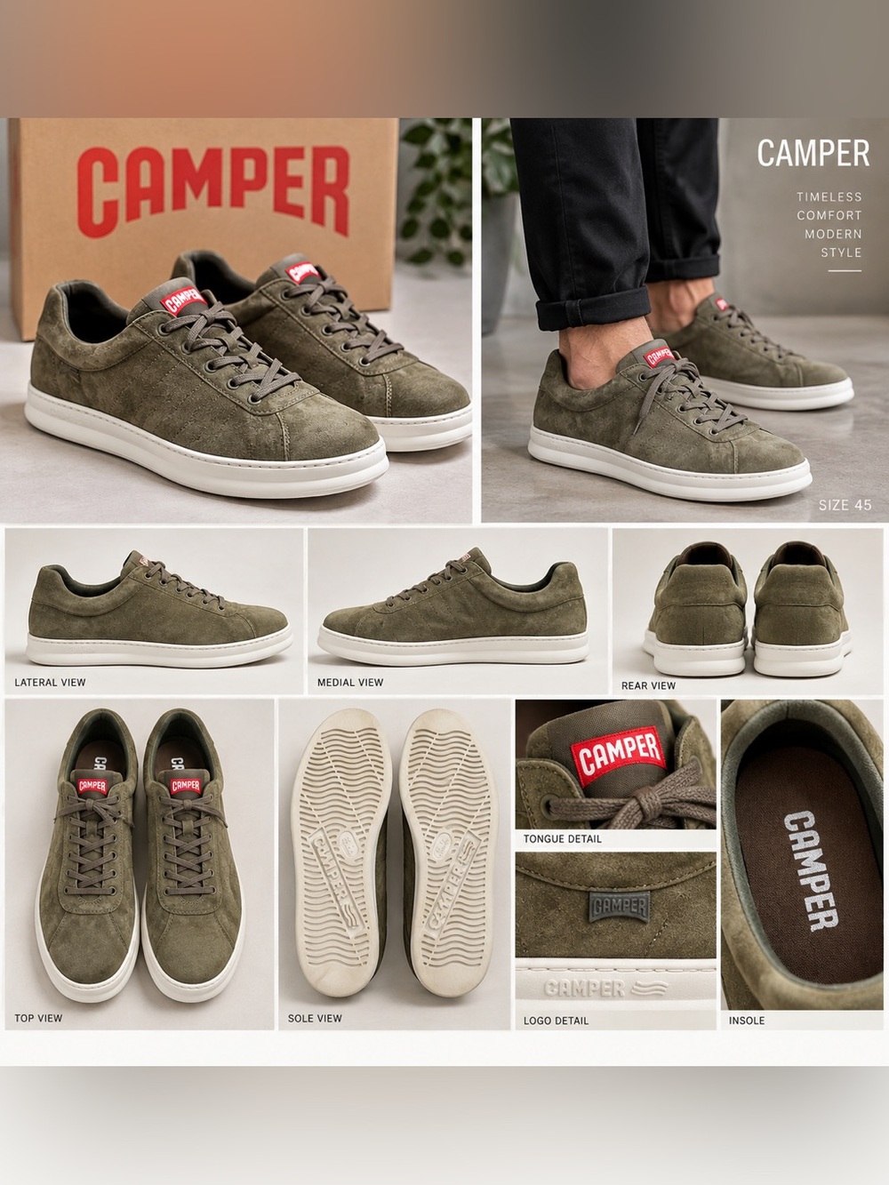 Camper Runner Sneakers Men’s Size 12 – Green Suede. Rarely worn. Box Included